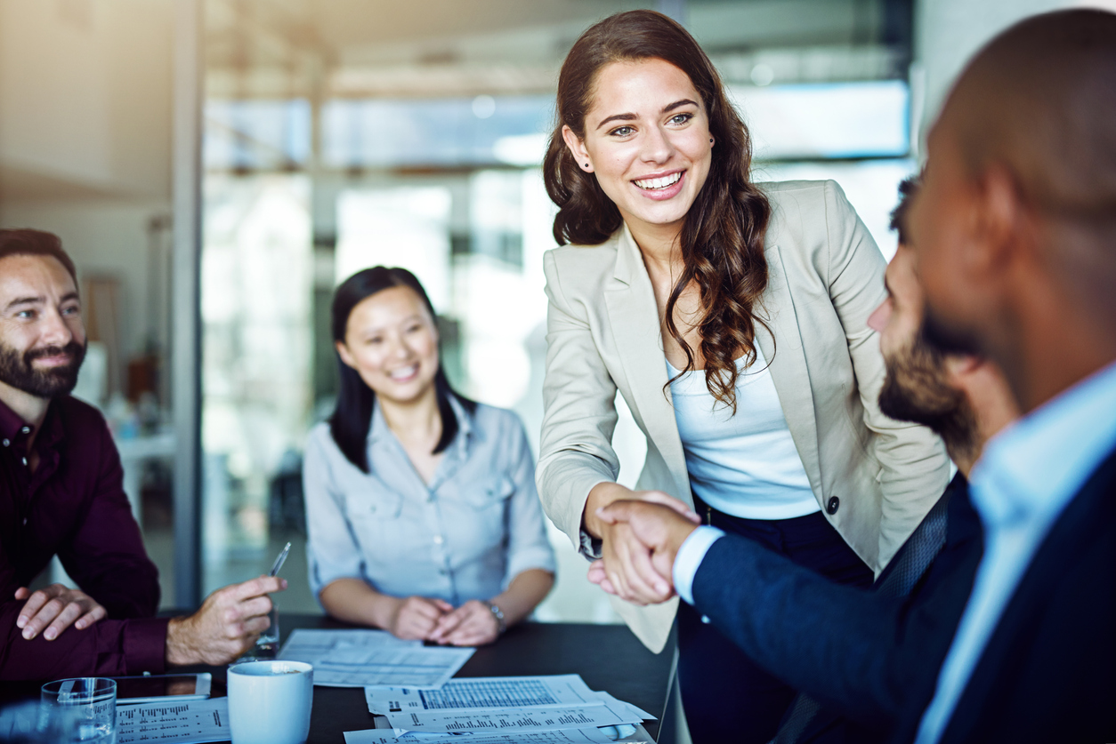 Executives in a formal boardroom meeting